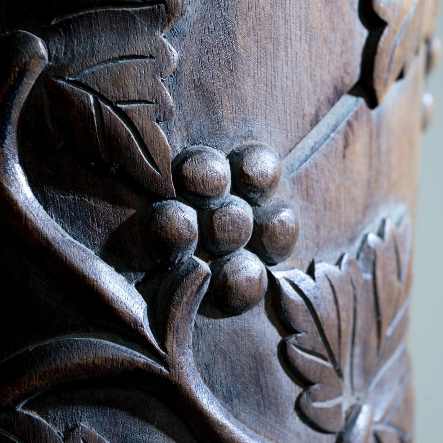 photo for sale Pedestal Plantstand, Mahogany, Handcarved Grapevine Motive, Wood, 1950s