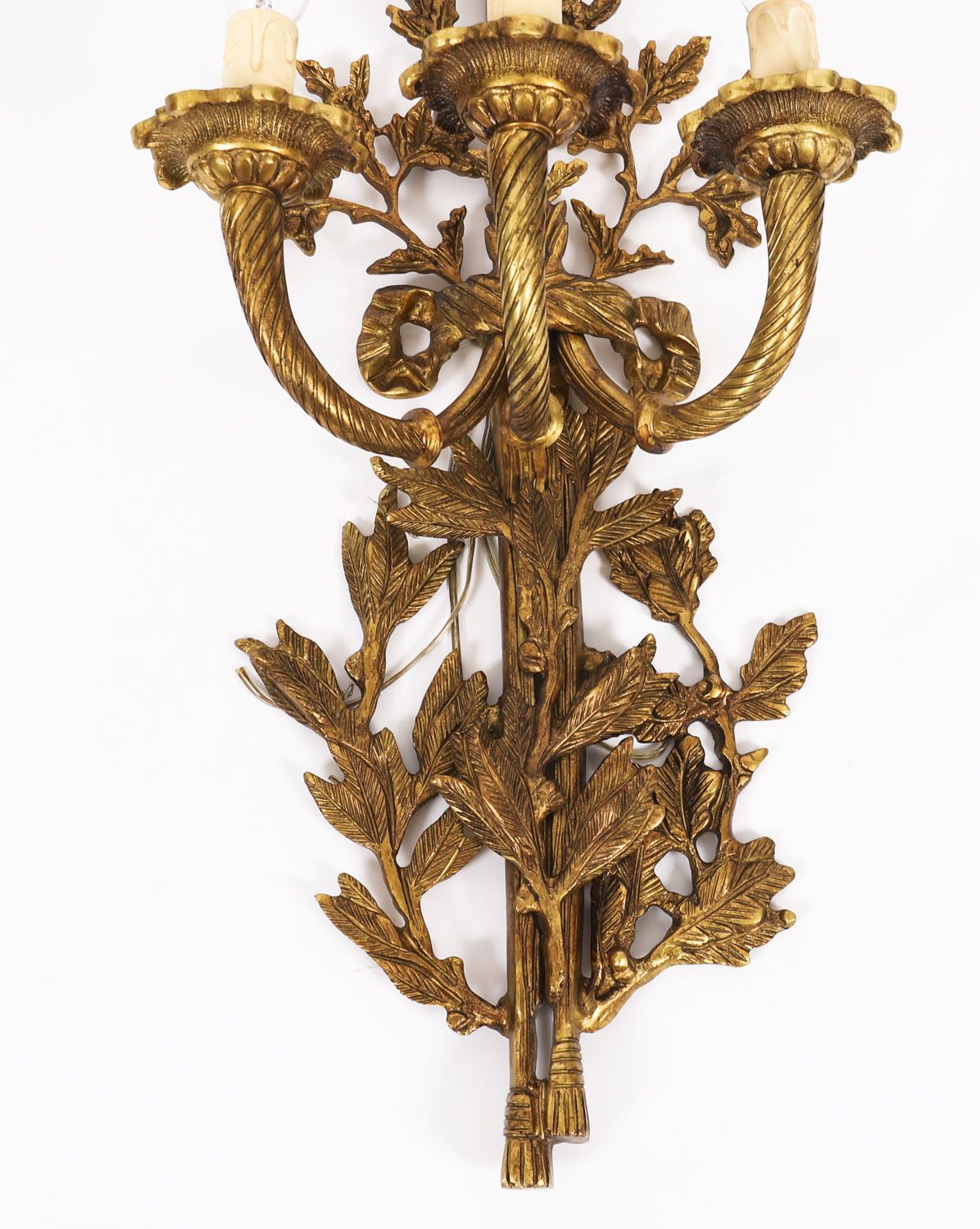 Antique Pair Of  French Louis Revival 3 Branch Ormolu Wall Lights  20th C photo vintage