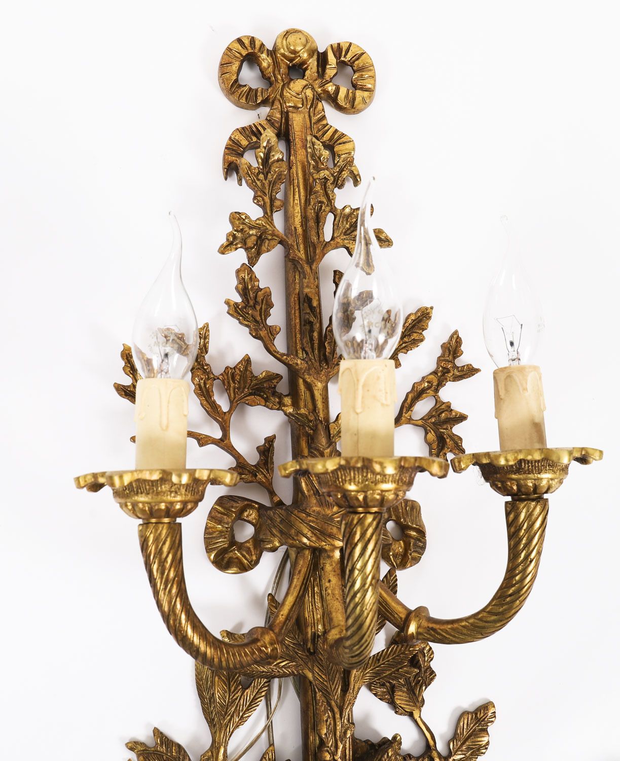 photo for sale Antique Pair Of  French Louis Revival 3 Branch Ormolu Wall Lights  20th C