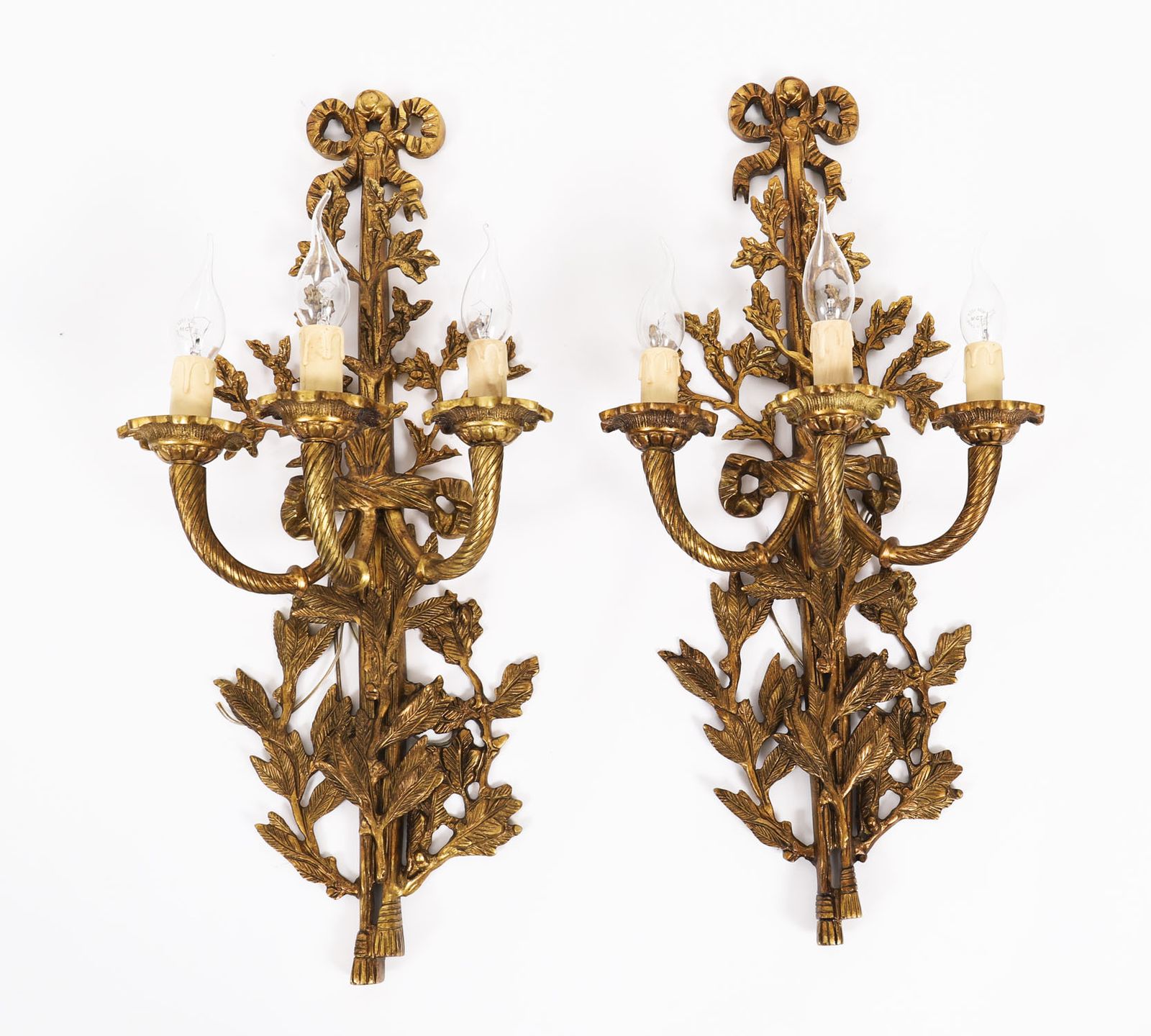 1300.0 Antique Pair Of  French Louis Revival 3 Branch Ormolu Wall Lights  20th C photo