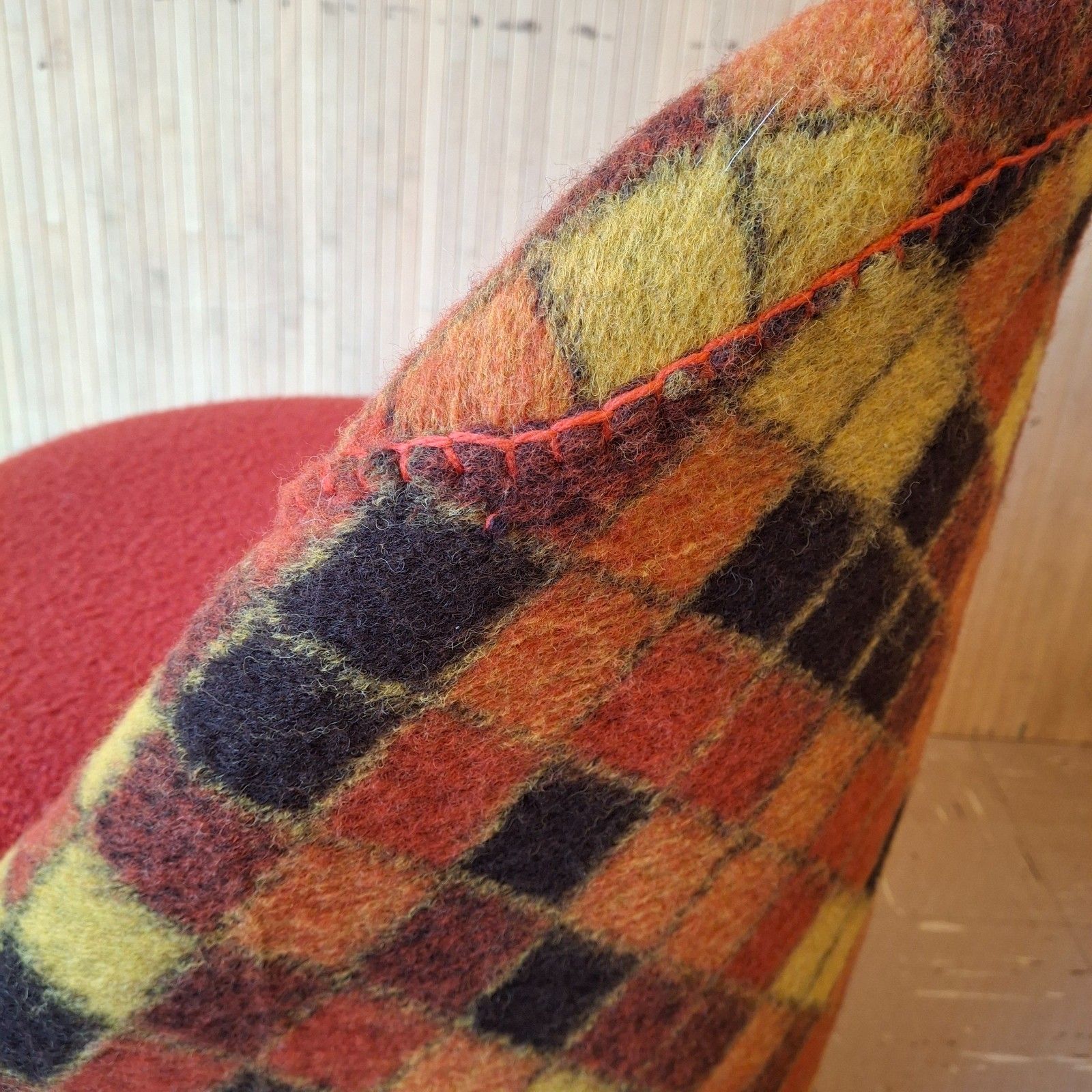 photo furniture Fab Vintage Retro 70s Sherborne Tub Chair Dark Orange Boucle & Multi Check Wool