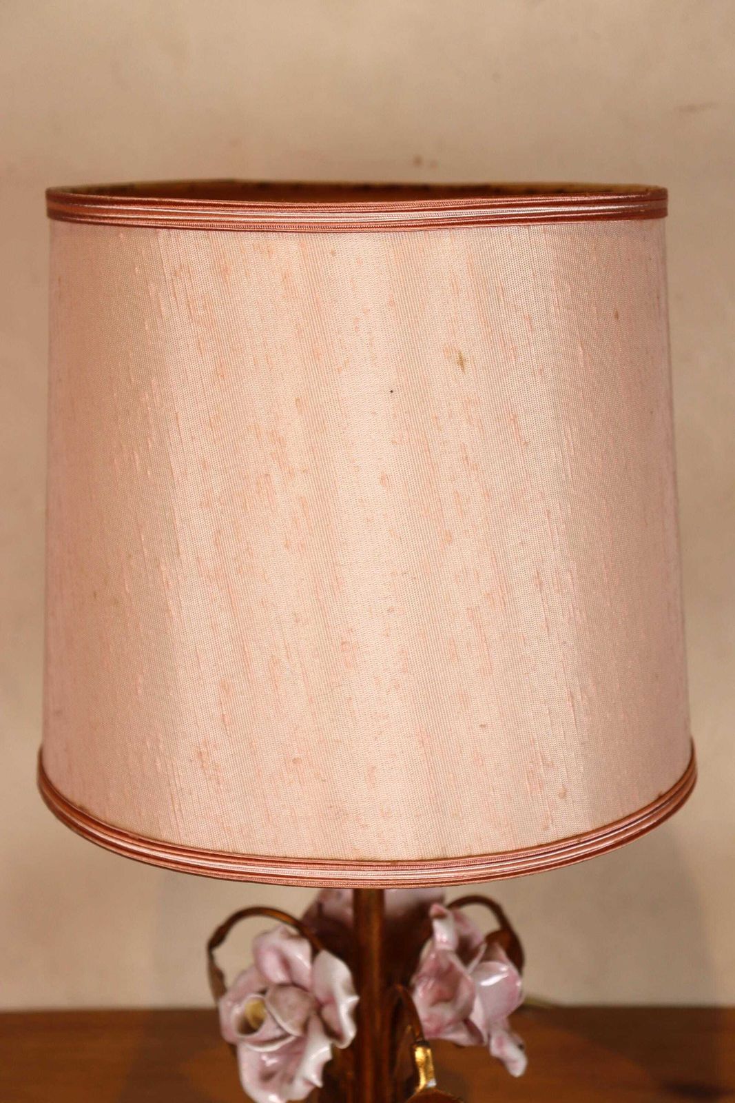 photo for sale Gilded Porcelain Rose Lamp: Hollywood Regency Desk Or Table Lamp (St.245)