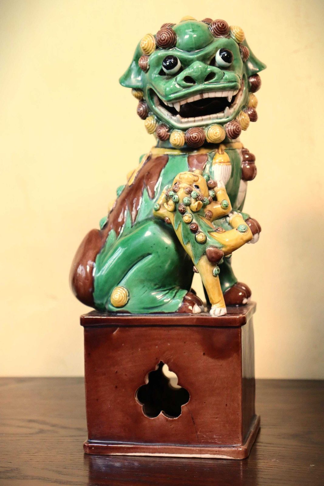 Antique Sancai Foo Dogs, 19th Century Buddhist Lions Pair (St.267) photo for sale
