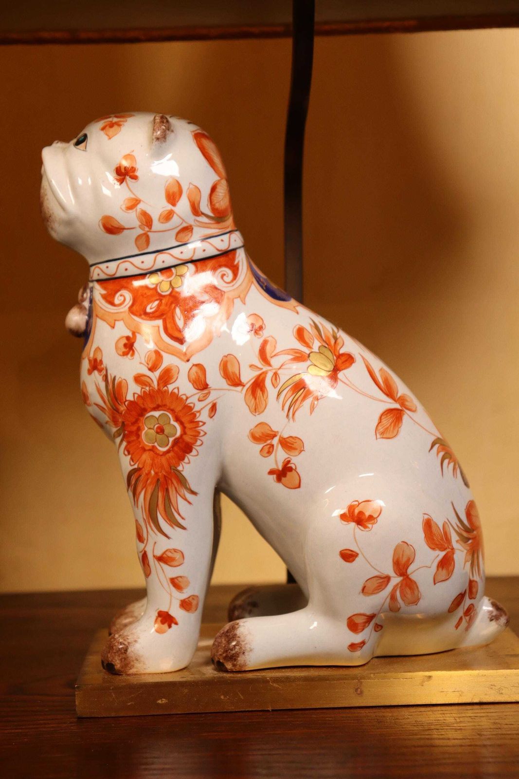 Vintage Pair Of Hand Painted Porcelain Table Lamps: Imary Style Bulldogs, 1970s Pair (St.272) photo for sale