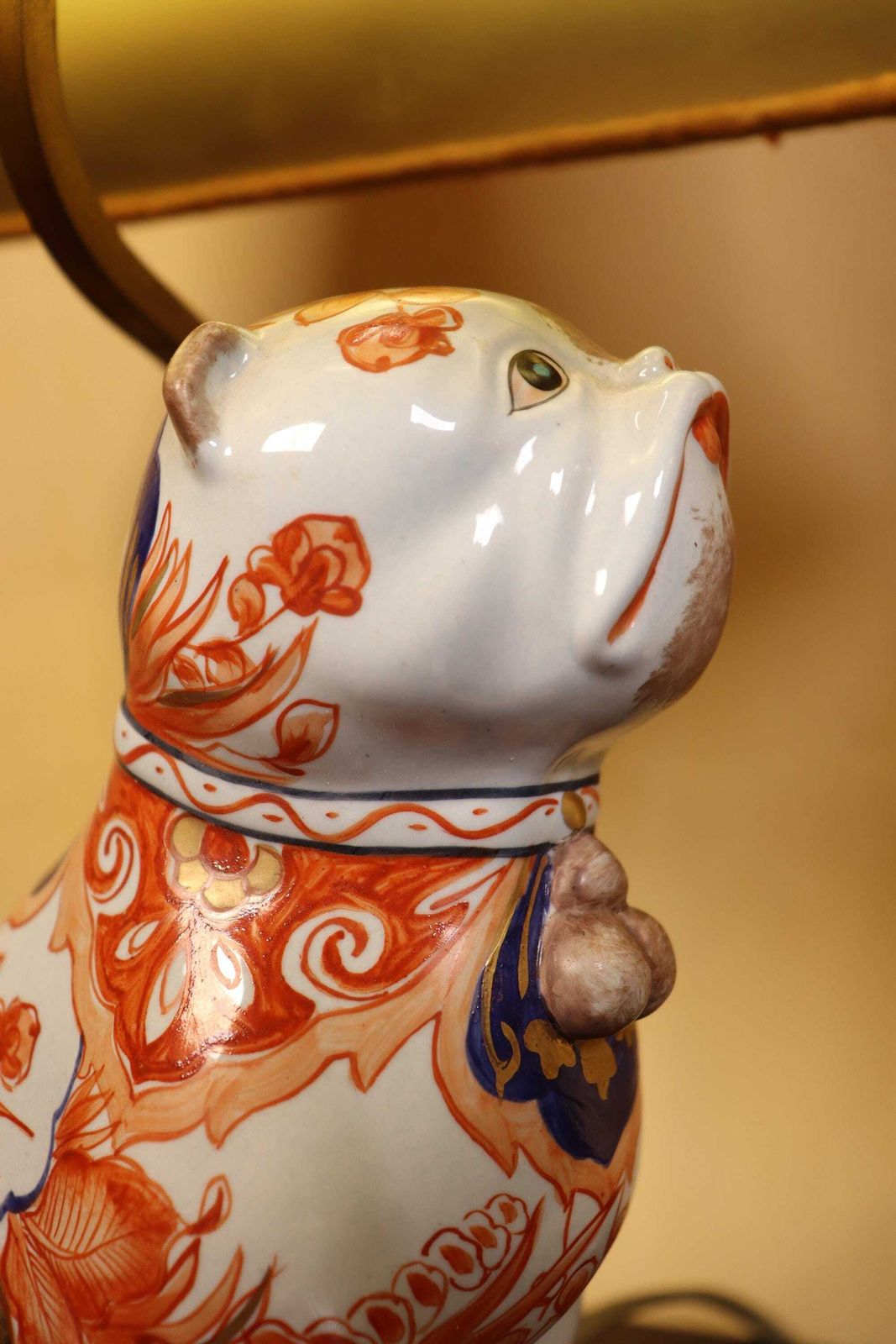 920.0 Vintage Pair Of Hand Painted Porcelain Table Lamps: Imary Style Bulldogs, 1970s Pair (St.272) photo