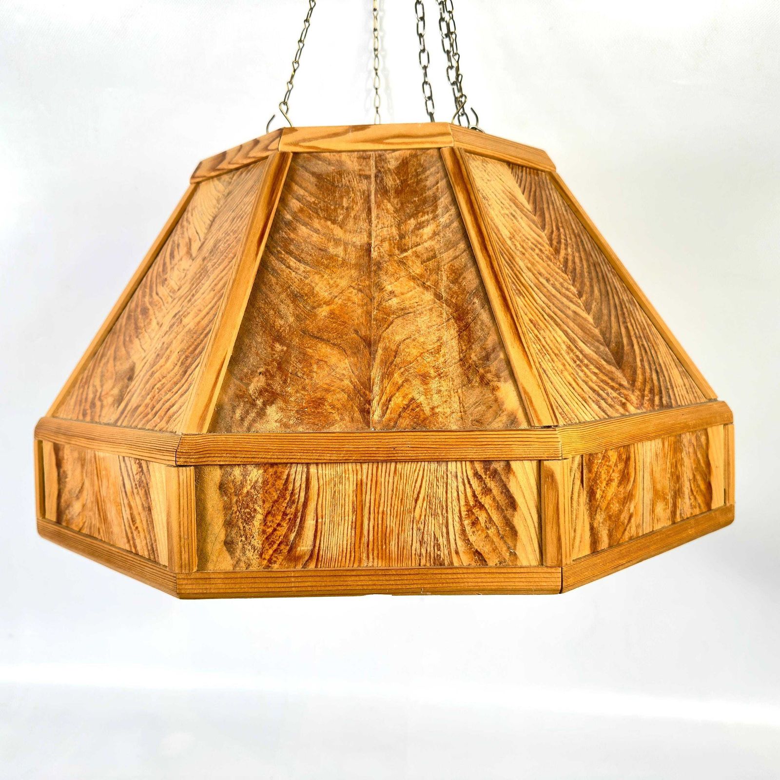 Scandinavian Wooden Ceiling Lamp Shade – 1970s Geometric Pine Pendant Light