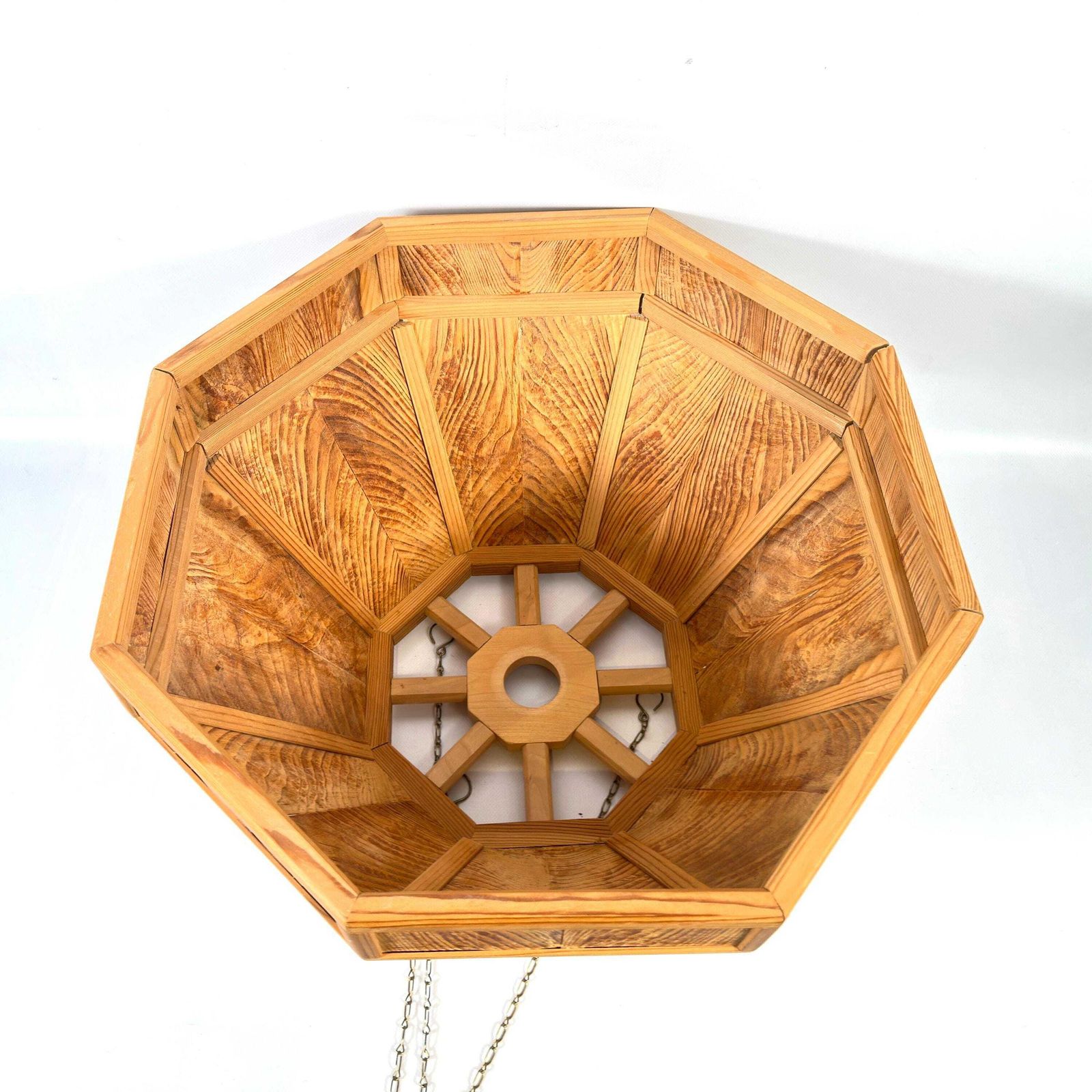 photo furniture Scandinavian Wooden Ceiling Lamp Shade – 1970s Geometric Pine Pendant Light