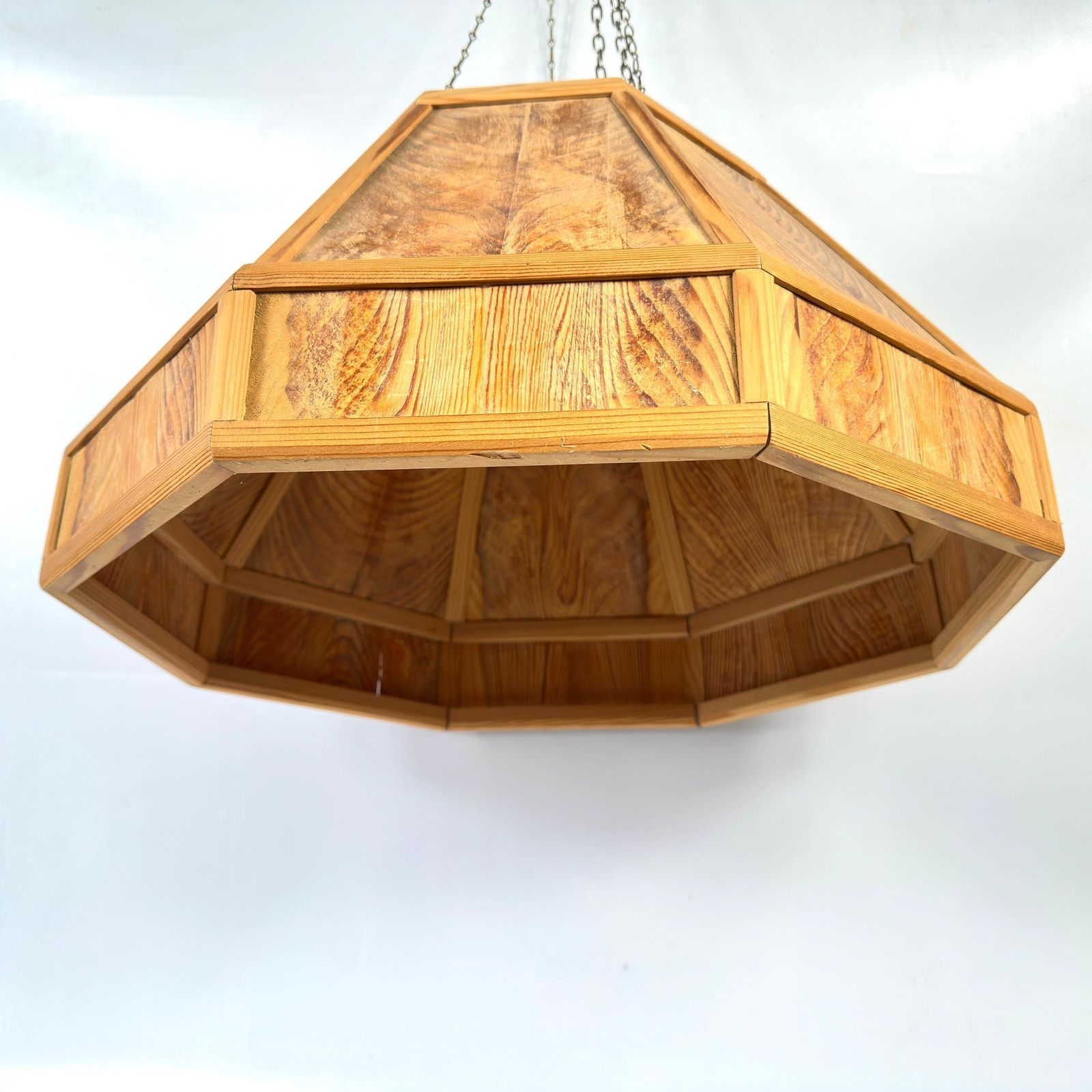 298.0 Scandinavian Wooden Ceiling Lamp Shade – 1970s Geometric Pine Pendant Light photo