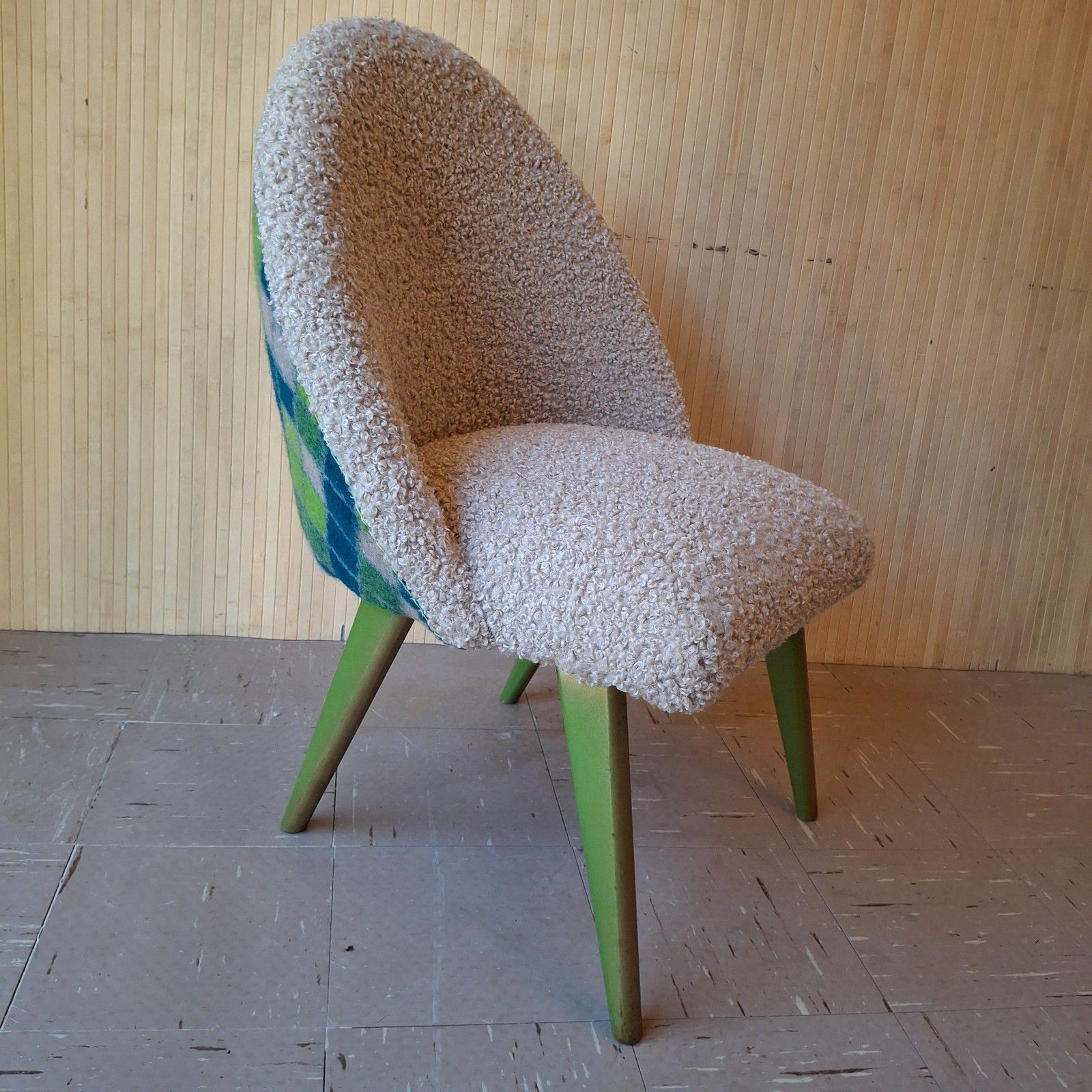 photo buy Fab Vintage Reworked Lloyd Loom Sirrom Chair Caramel Boucle & Lime Check Wool