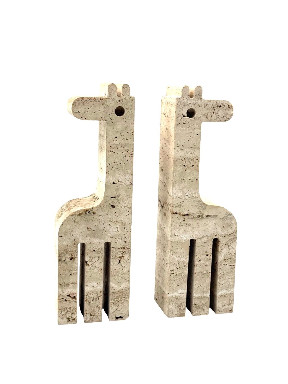 Modern Set Of 2 Travertine Giraffe Shaped Bookends, Fratelli Mannelli, Italy 1970s photo for sale