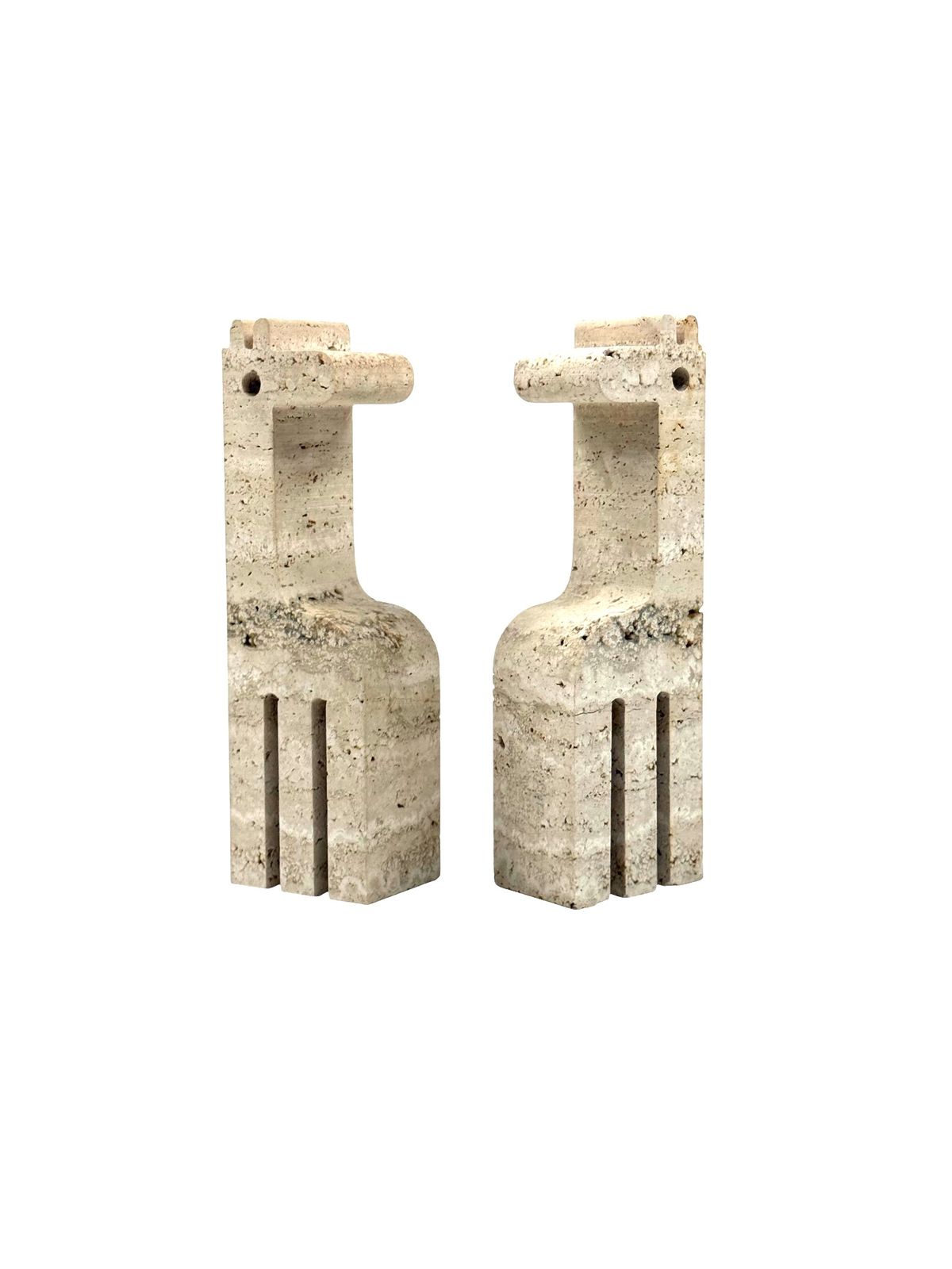Modern Set Of 2 Travertine Giraffe Shaped Bookends, Fratelli Mannelli, Italy 1970s photo vintage