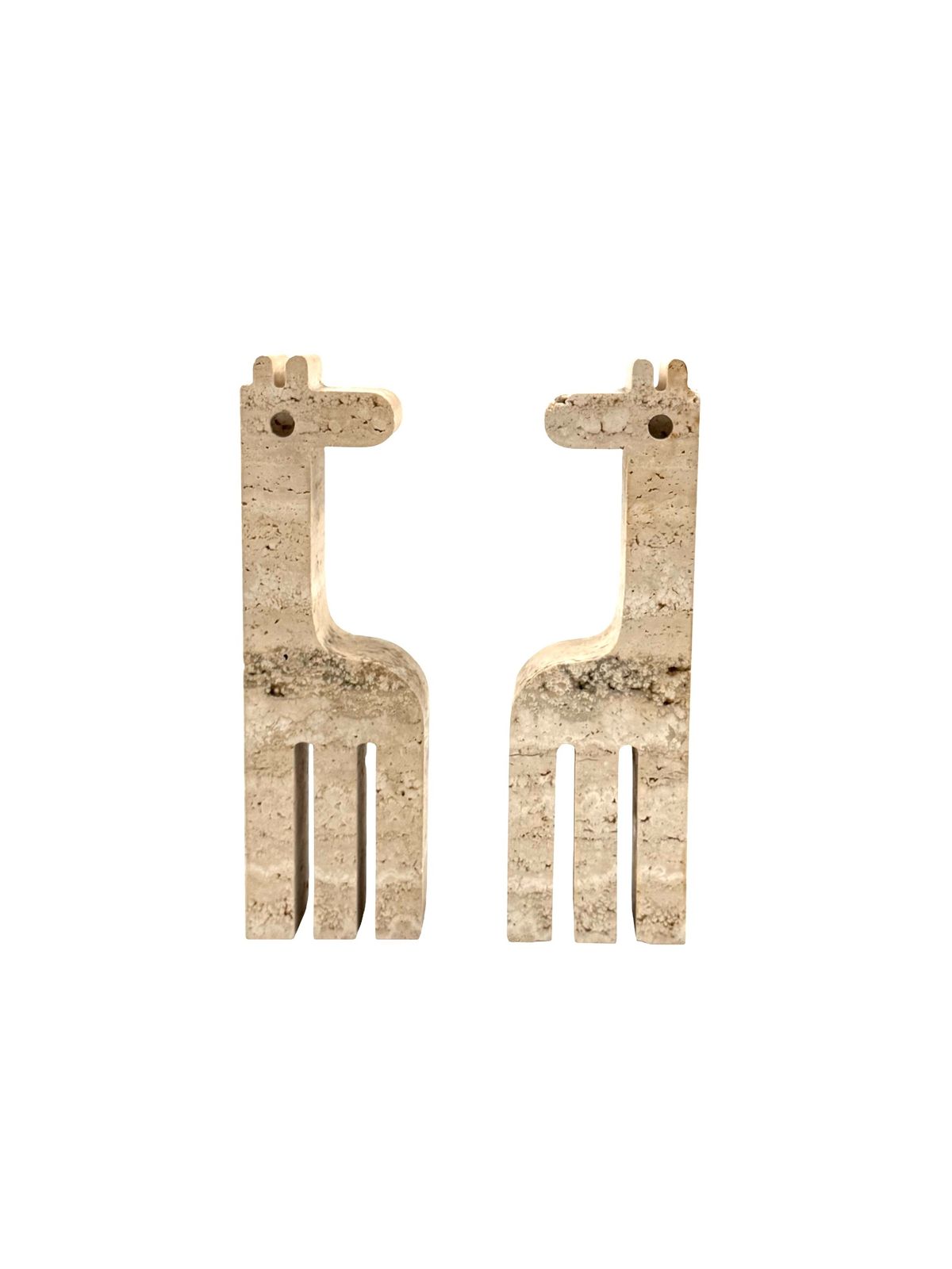 photo for sale Modern Set Of 2 Travertine Giraffe Shaped Bookends, Fratelli Mannelli, Italy 1970s
