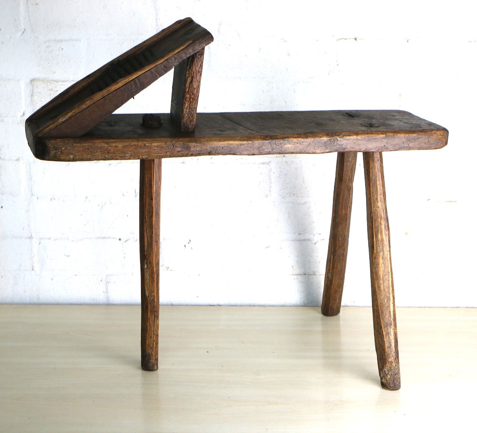 Antique Aged Wooden Stool Wool Shredder Farmhouse Item Rustic Oak 19th Century photo Furniture