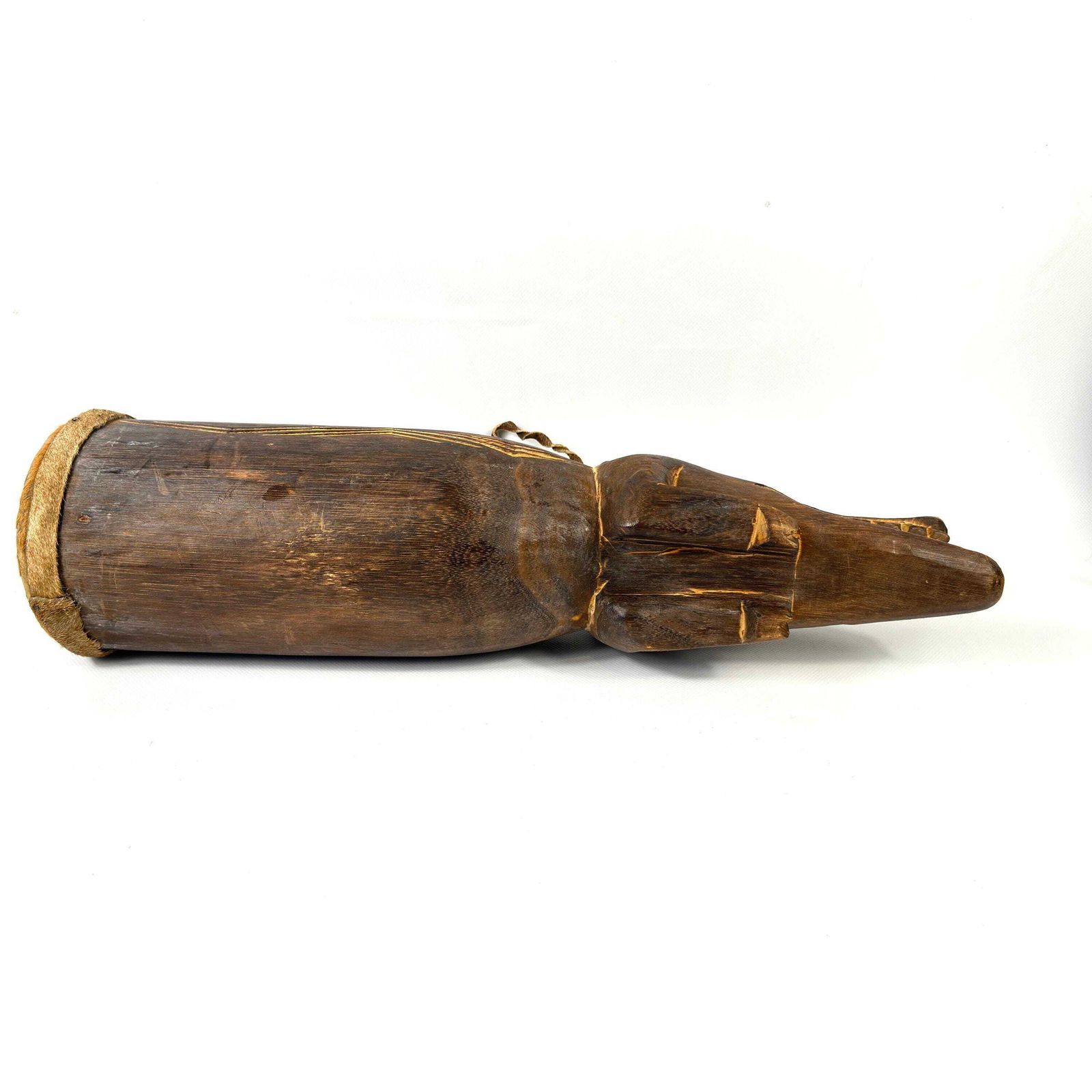 photo for sale Hand Carved Wooden Crocodile Drum – Vintage African Tribal Percussion Instrument, 55 Cm