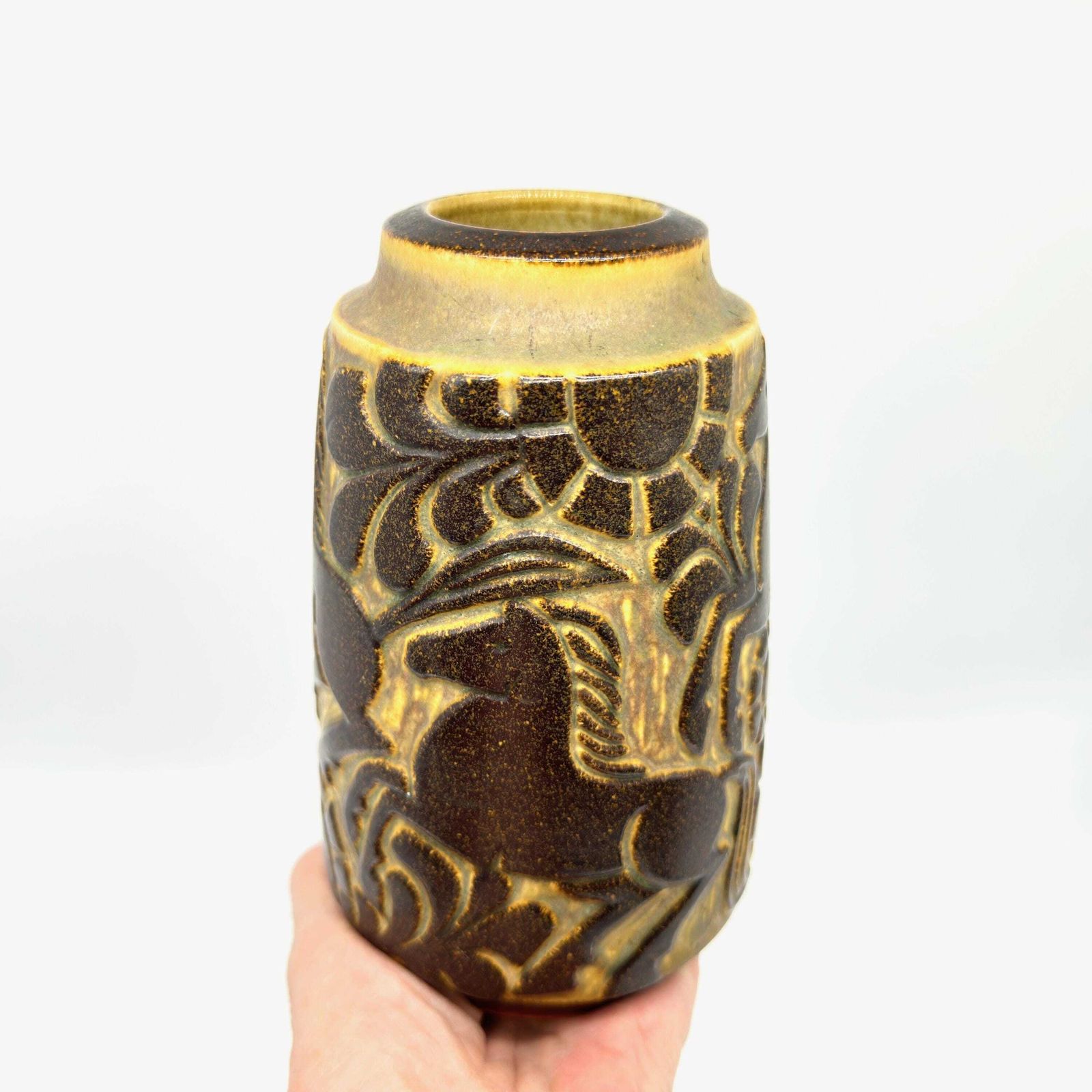 photo for sale Danish Pottery Vase – 1970s Horse Motif By Michael Andersen & Marianne Starck, Bornholm