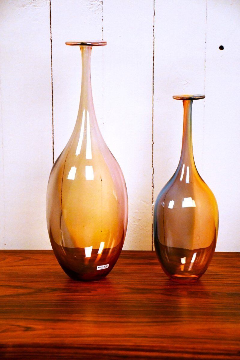 Swedish Handblown Art Glass Bottle Vases By Kjell Engman For Kosta Boda, 1990s, Set Of 2