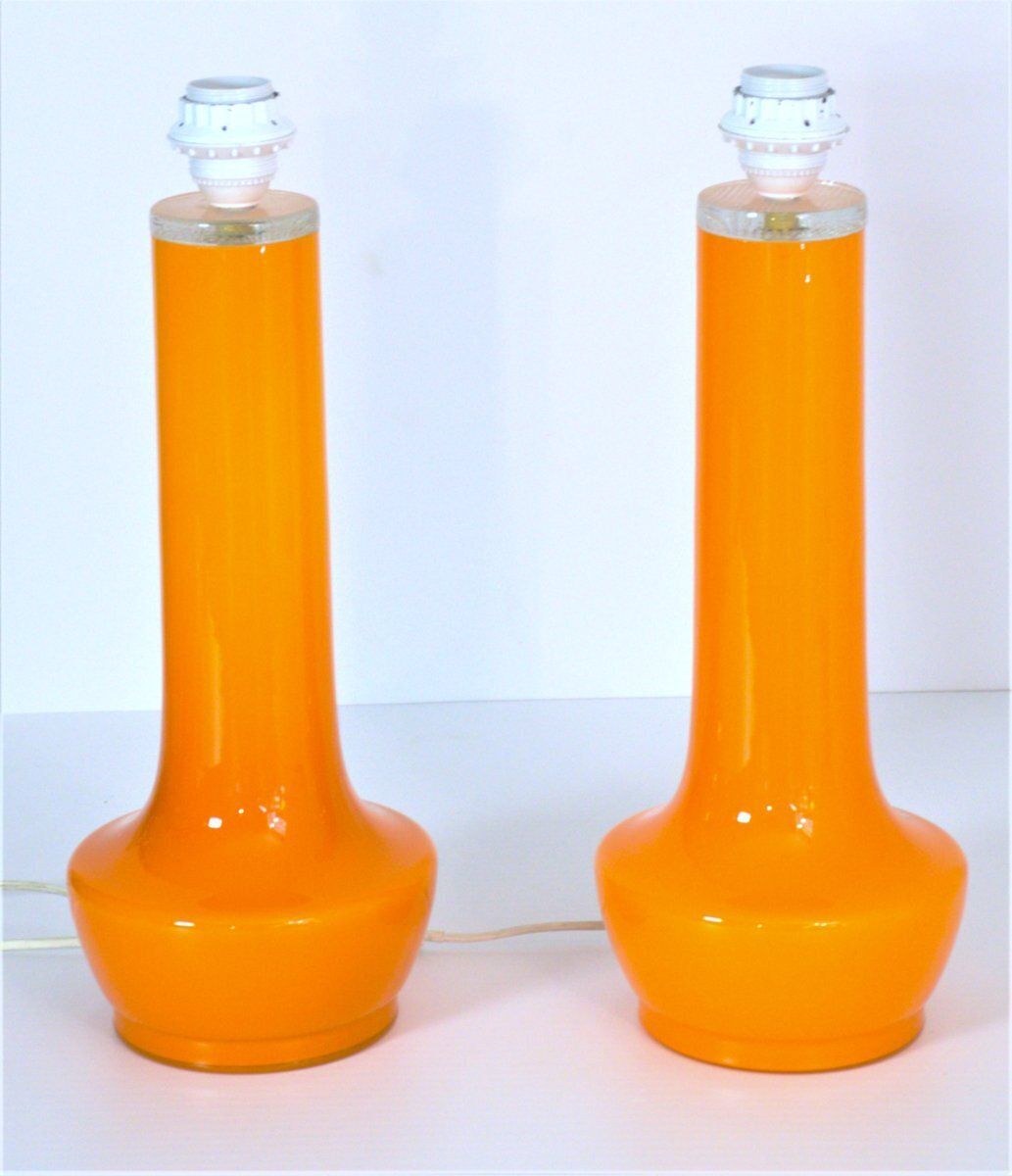 Swedish Art Glass Table Lamps By Gert Nyström For Hyllinge Glasbruk, 1960s, Set Of 2 photo buy