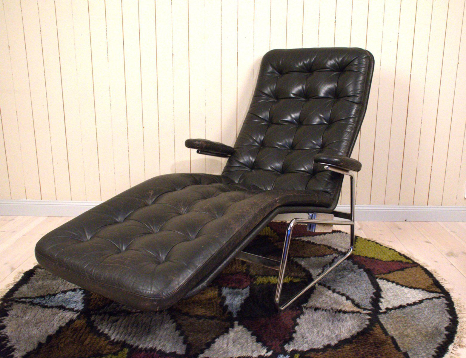 Swedish Tiltable Leather And Chrome Model Fenix Chaise Lounge By Sam Larsson For Dux, 1960s photo furniture