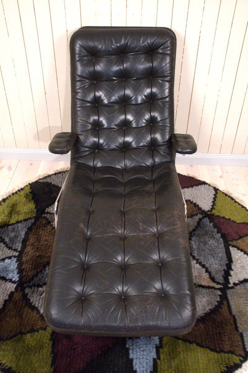 Swedish Tiltable Leather And Chrome Model Fenix Chaise Lounge By Sam Larsson For Dux, 1960s photo for sale