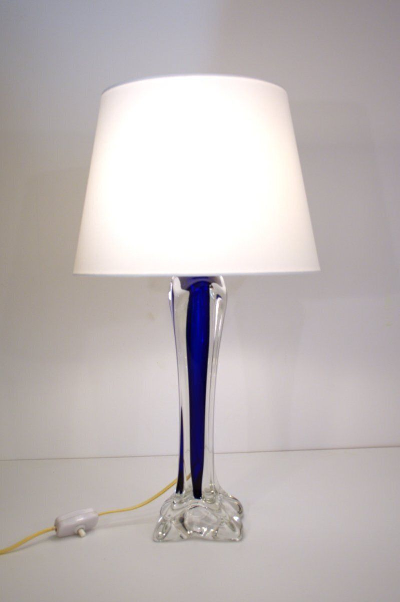Swedish Modern Art Glass Table Lamp By Paul Kedelf For Flygsfors Glasbruk, 1950s