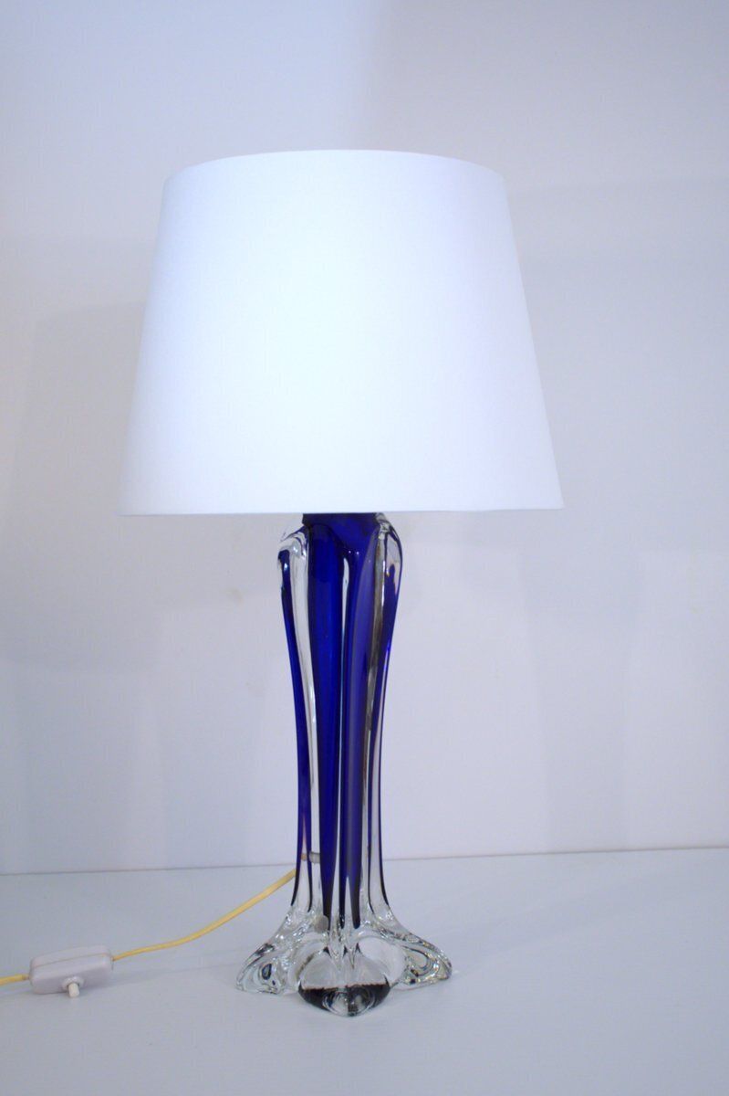 Swedish Modern Art Glass Table Lamp By Paul Kedelf For Flygsfors Glasbruk, 1950s photo Lighting