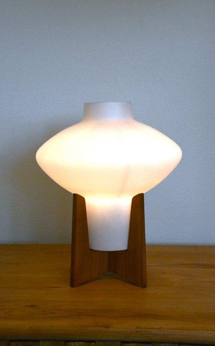 Swedish Glass And Pine Table Lamp By Uno & östen Kristiansson For Luxus, 1960s photo for sale