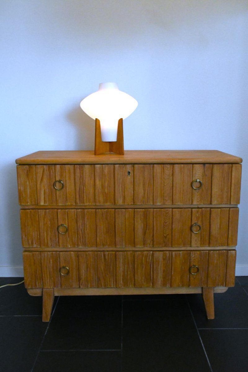 Swedish Glass And Pine Table Lamp By Uno & östen Kristiansson For Luxus, 1960s photo vinterior