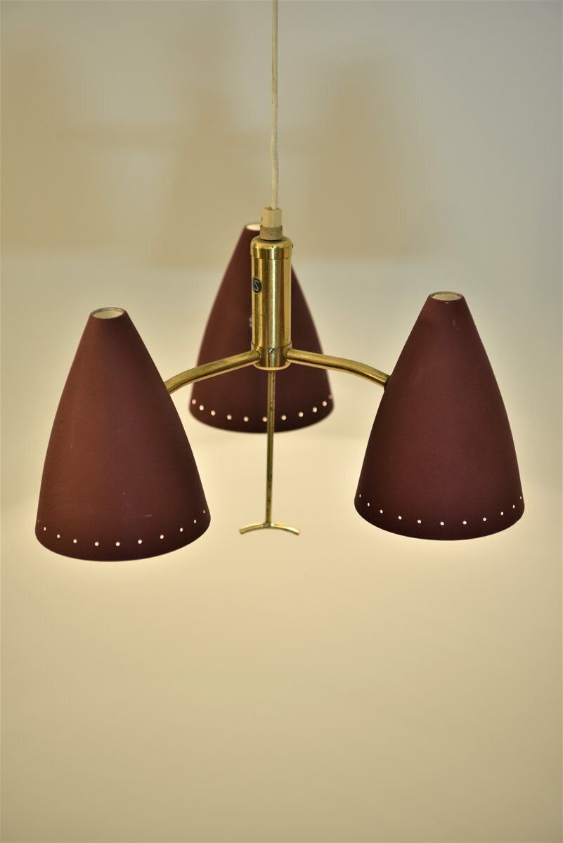 photo furniture Swedish Modern Triple Pendant Lamp With Elevator Function, 1950s