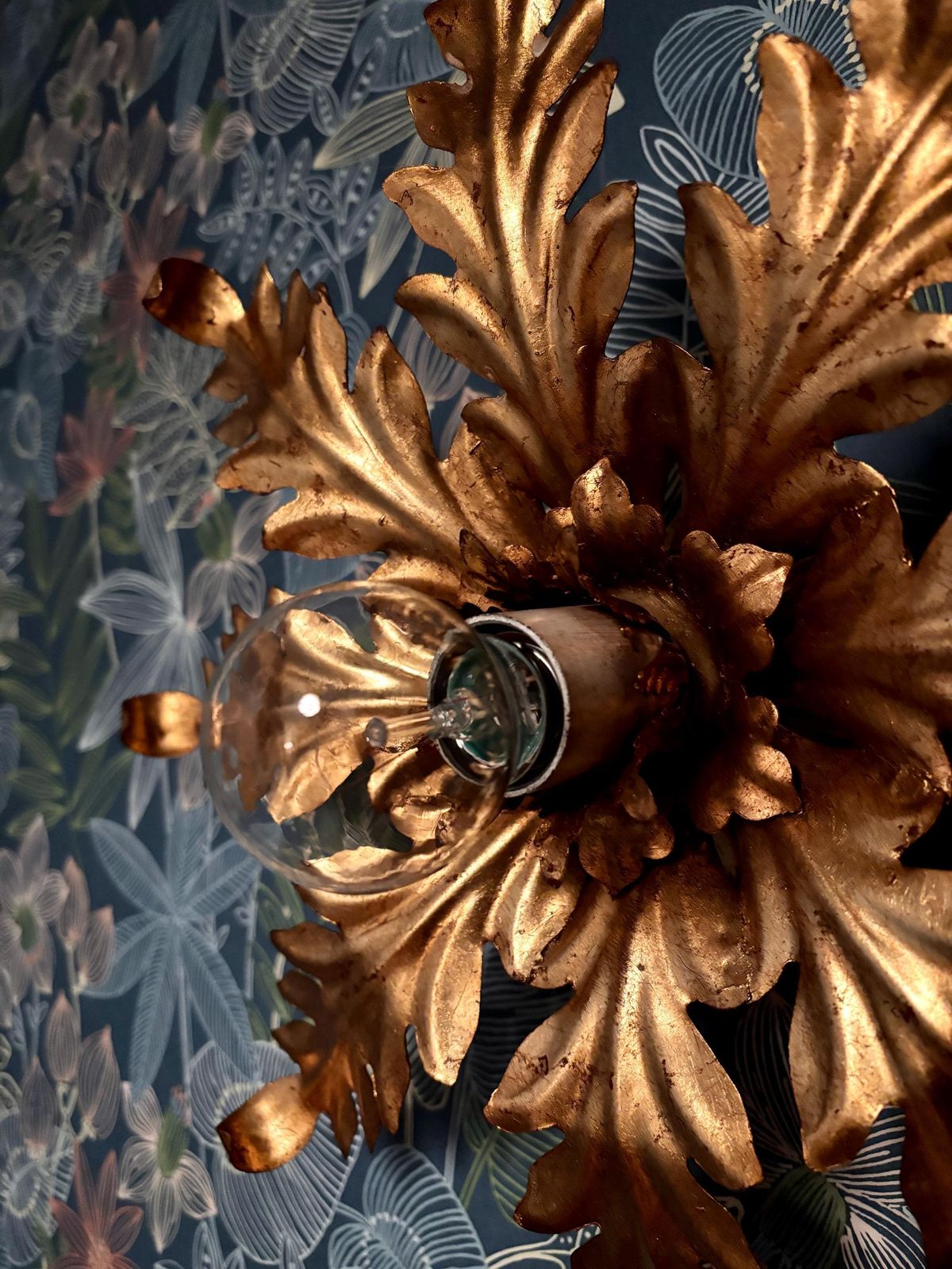 Lighting Ceiling Light, Wall Light “Flowers” Metal, Golden Vintage Design Of The 70s photo