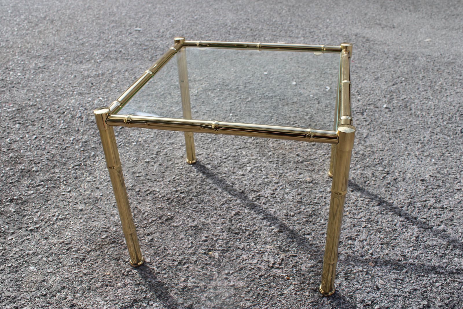 Small Square Coffee Table In Faux Bamboo Brass Italy 1970 photo buy