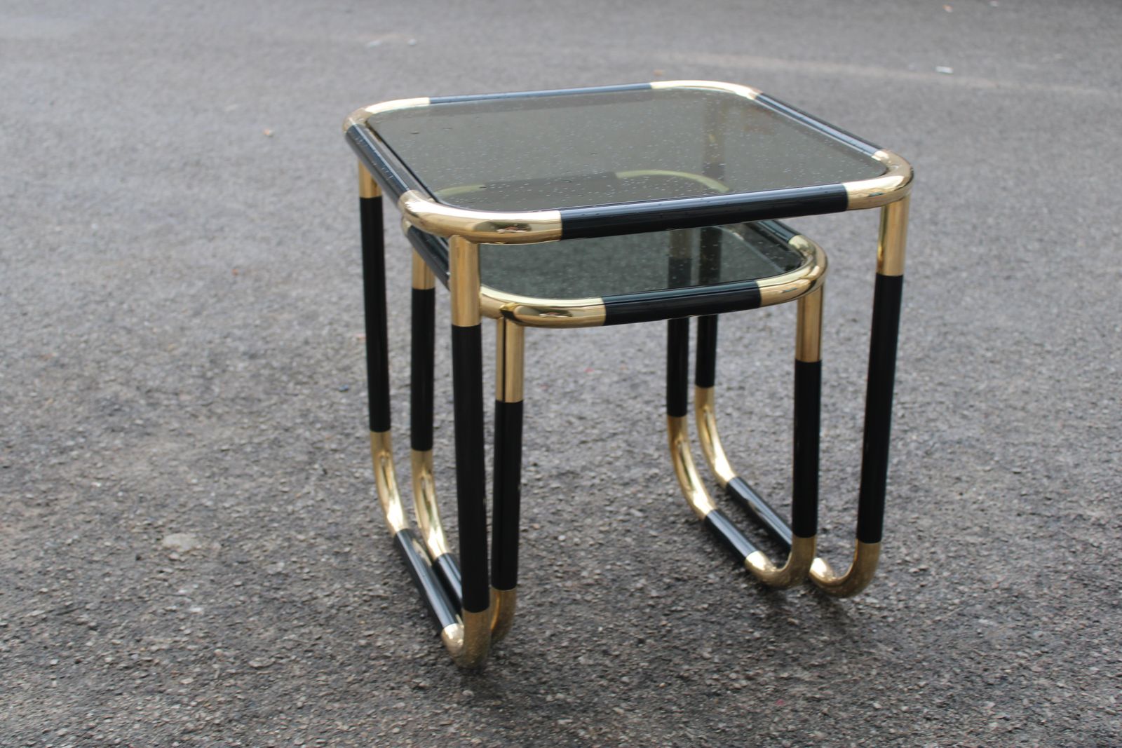 Interlocking Coffee Tables In Enamelled Tubular And Brass Italia 1960 photo buy