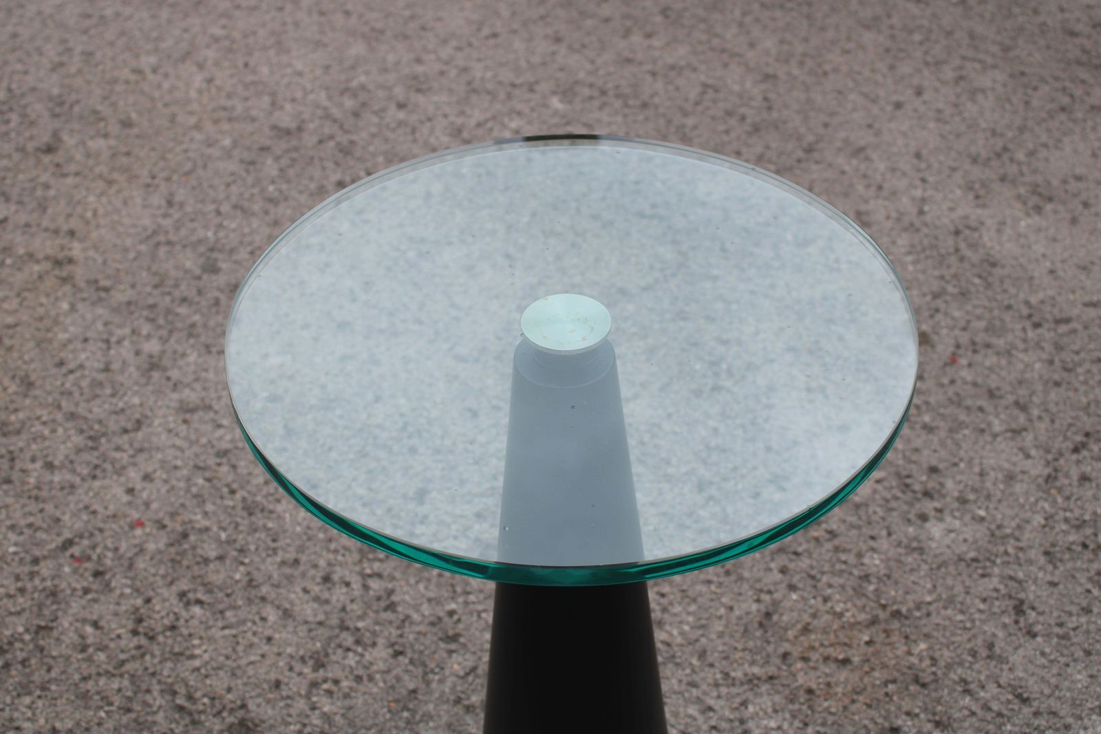 Gueridon Italian Shaft In Black Lacquered Conical Wood Thick Glass Top 1980 photo for sale