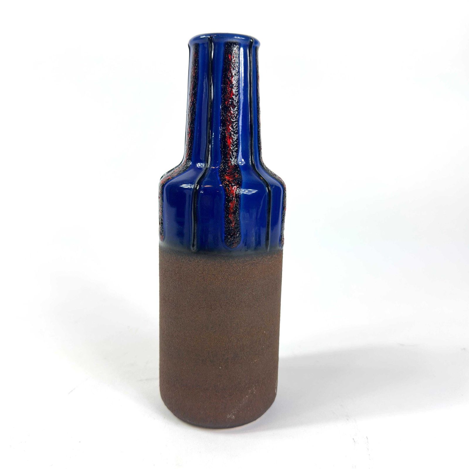 Vintage Fat Lava Vase – Cobalt Blue And Red, 1970s Mid Century German Pottery