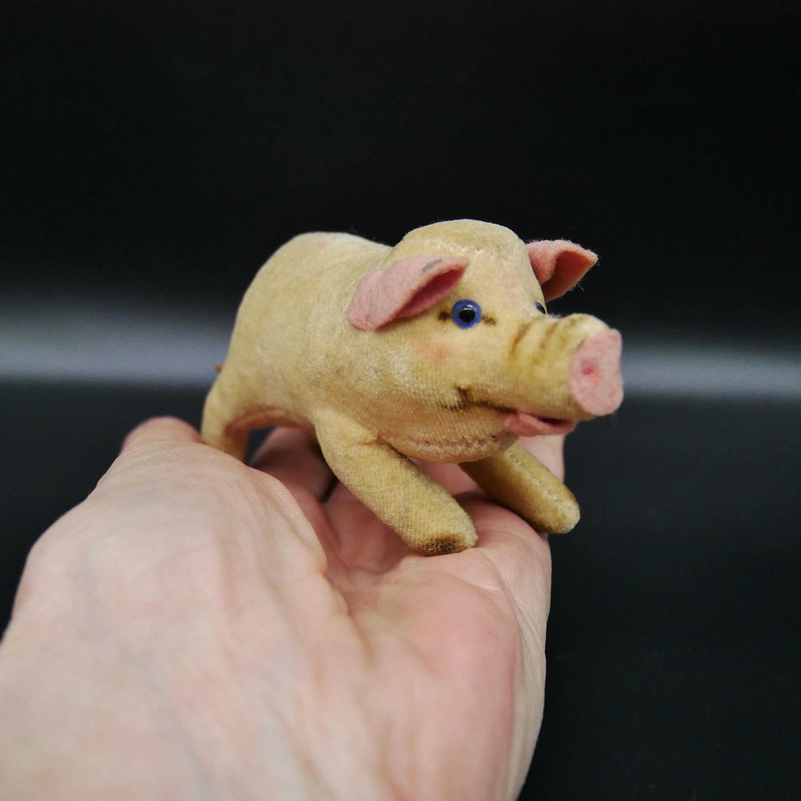 Vintage Steiff Velvet Pig – 1950s 60s German Plush Toy – Mid Century Steiff Collectible