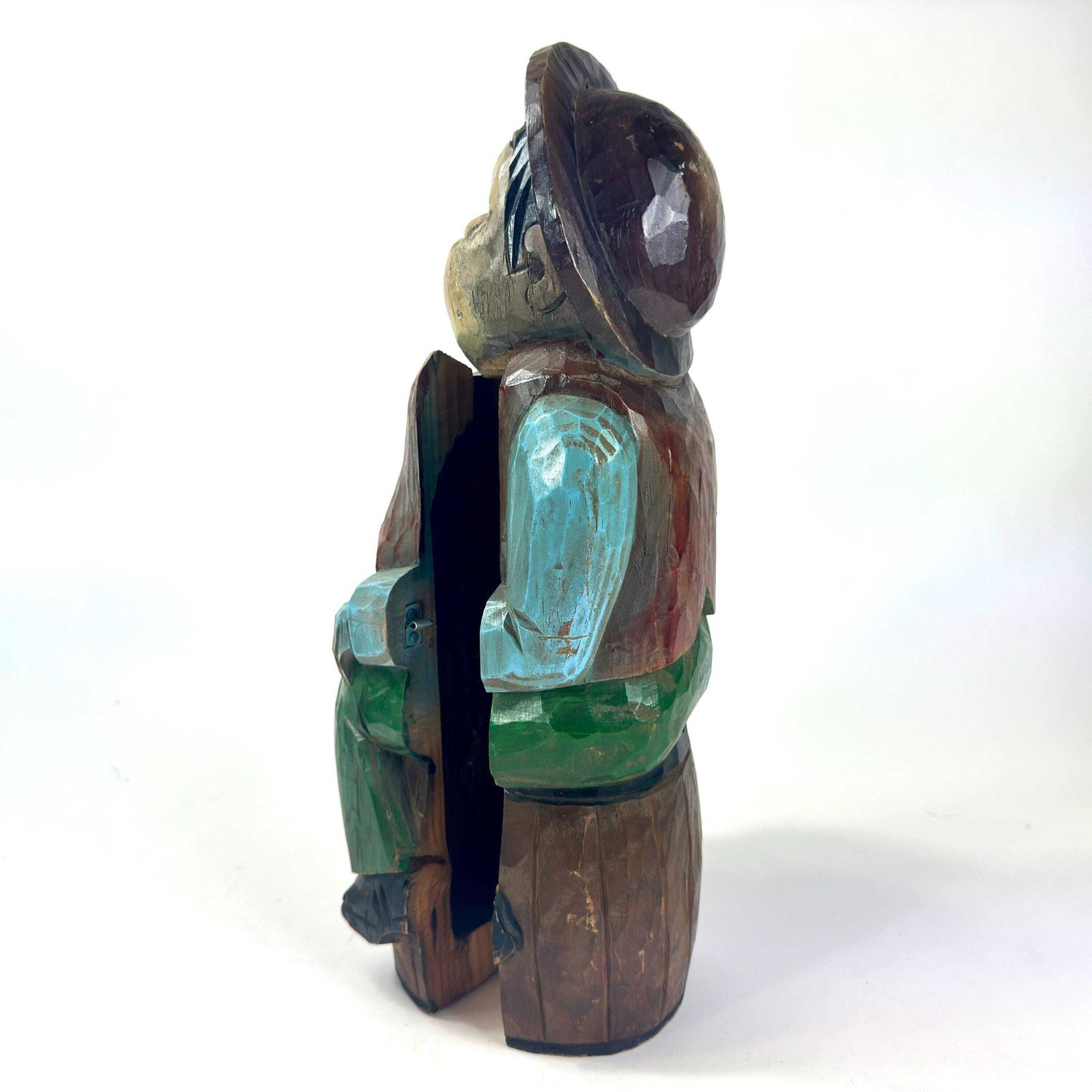 Vintage Hand Carved Wooden Wine Container – Jolly Man Figure Holding A Stein photo 138.0