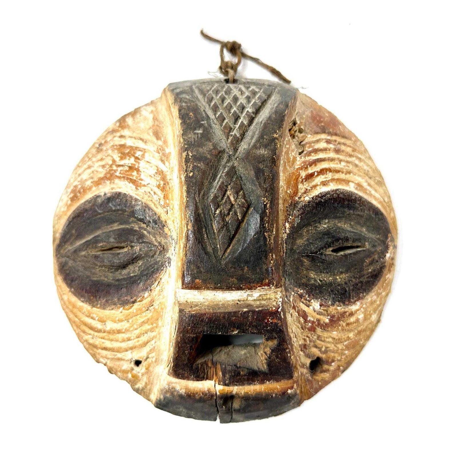Vintage African Wood Tribal Mask Luba Death Mask – Small , Hand Carved Wall Art photo vinterior
