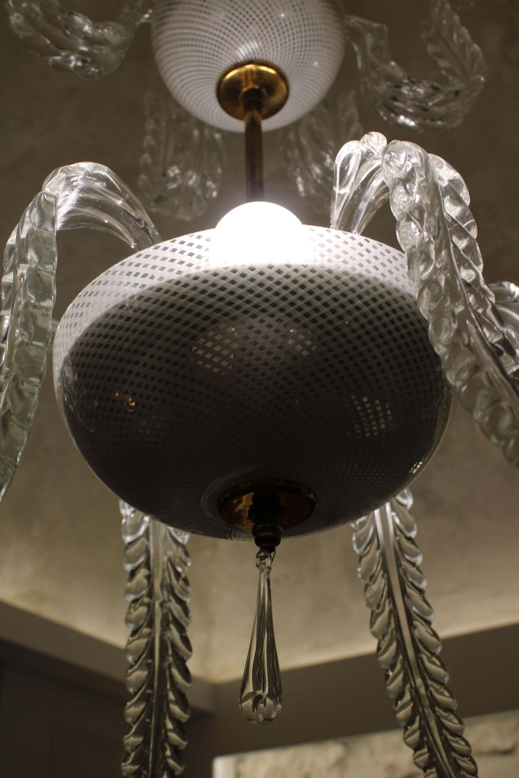 Venini Cascade Chandelier 1950 In Glass By Muranno Reticello And Ottone photo 3456.0