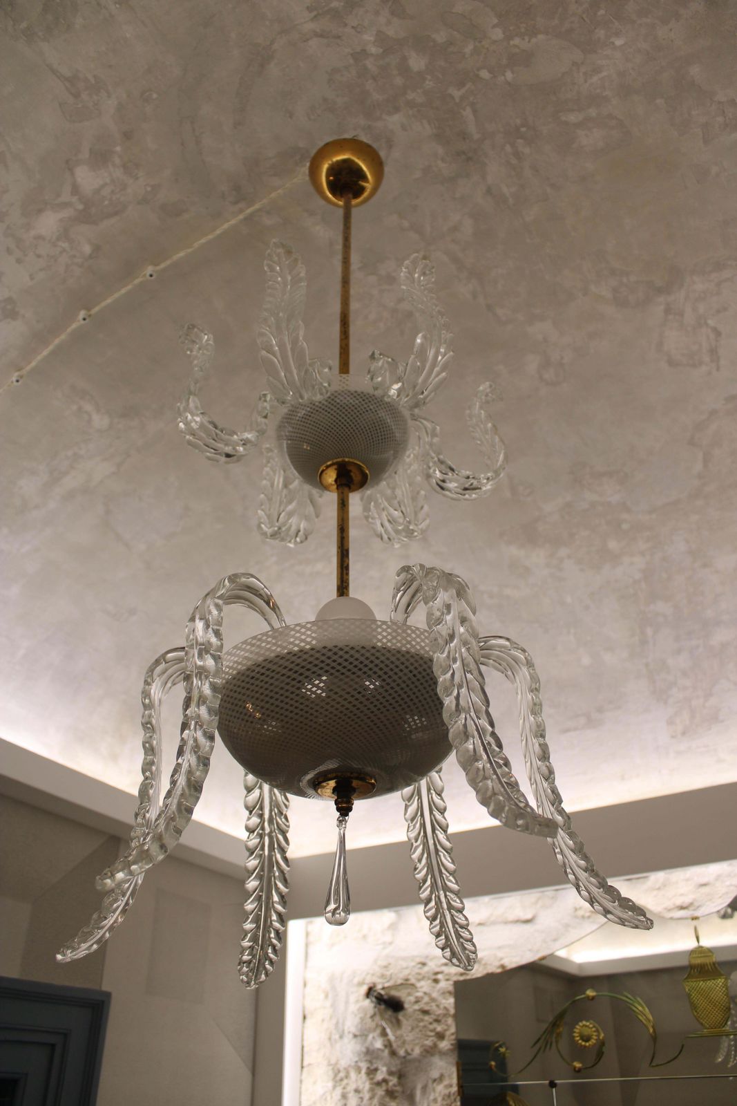 photo for sale Venini Cascade Chandelier 1950 In Glass By Muranno Reticello And Ottone