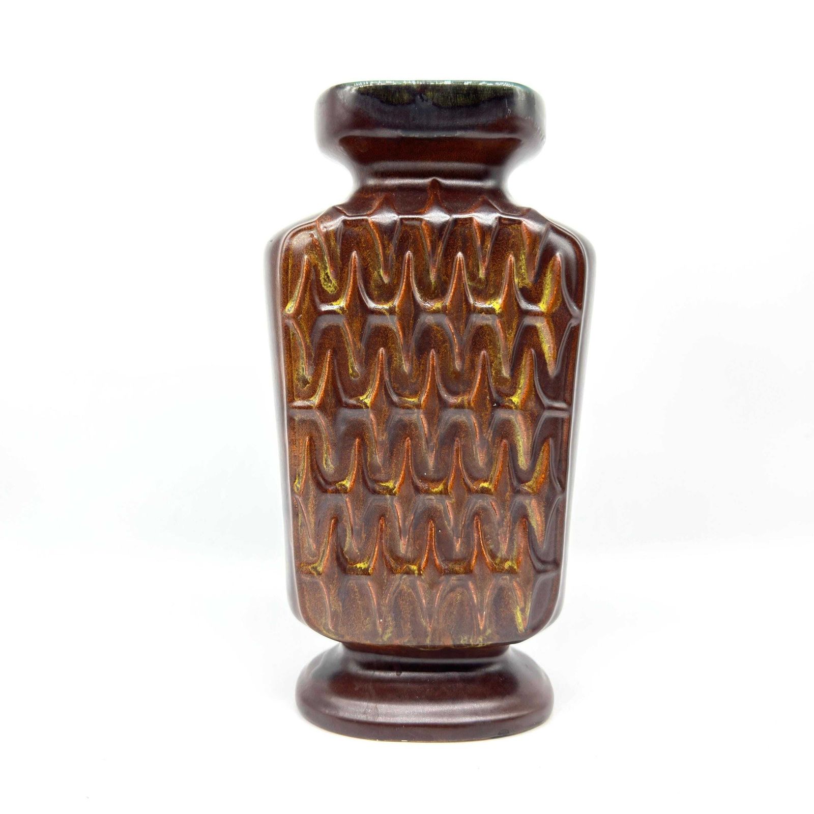 West German Art Pottery Vase – Scheurich 1250/28, 1970s Brown Chevron Glaze photo buy