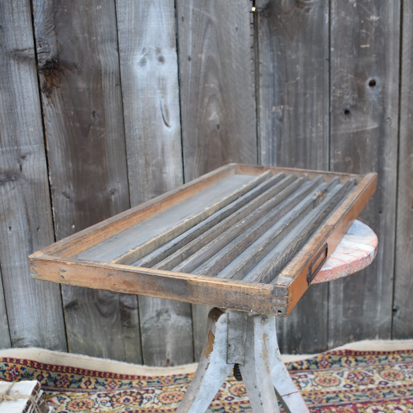 Antique Rare Slatted Letterpress Printers Drawer Tray Adjustable Wall Display photo furniture