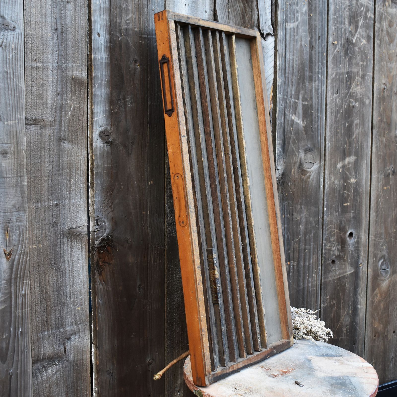 Antique Rare Slatted Letterpress Printers Drawer Tray Adjustable Wall Display photo vinterior