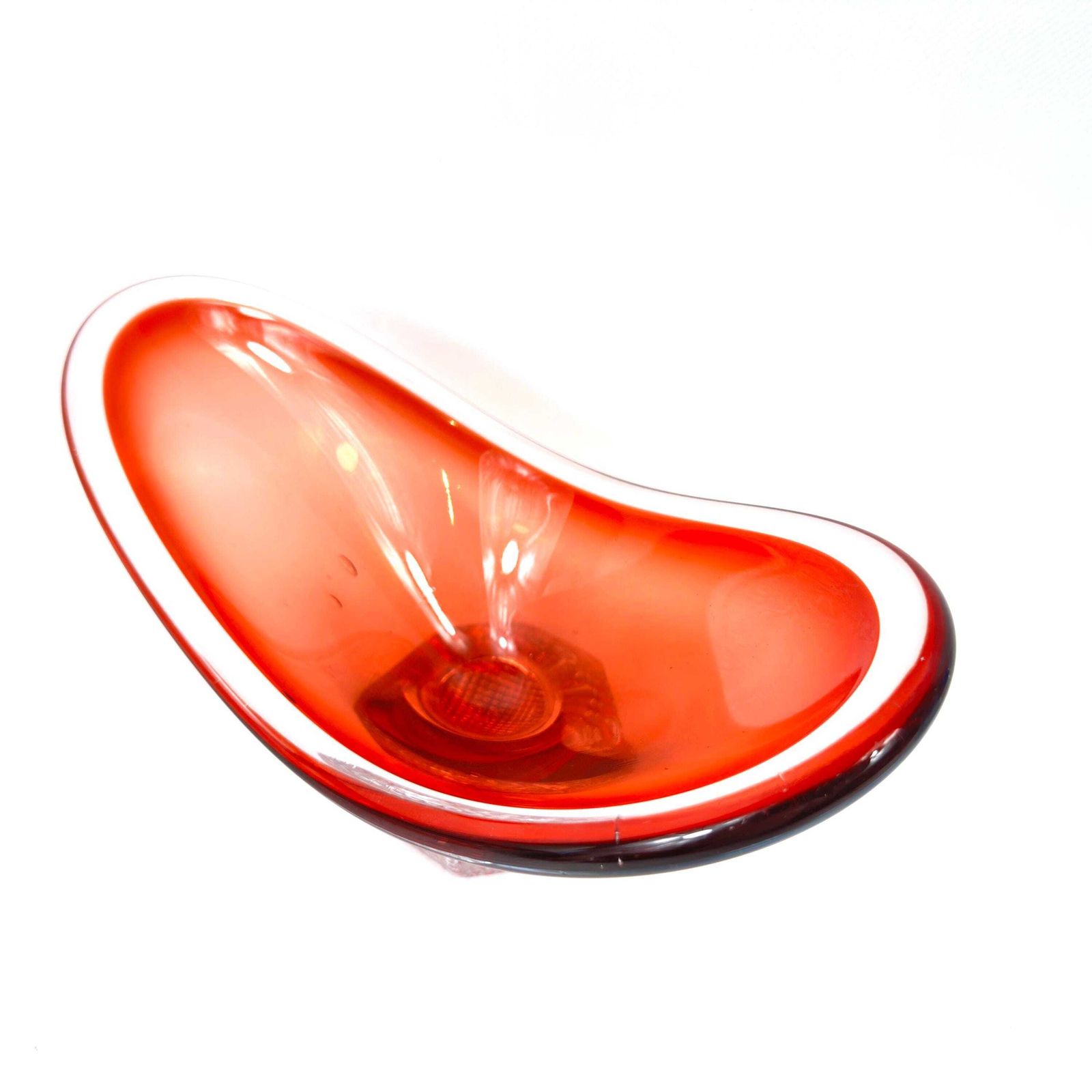 Vintage Scandinavian Red Art Glass Bowl – Freeform Pedestal Design, Mid Century photo furniture
