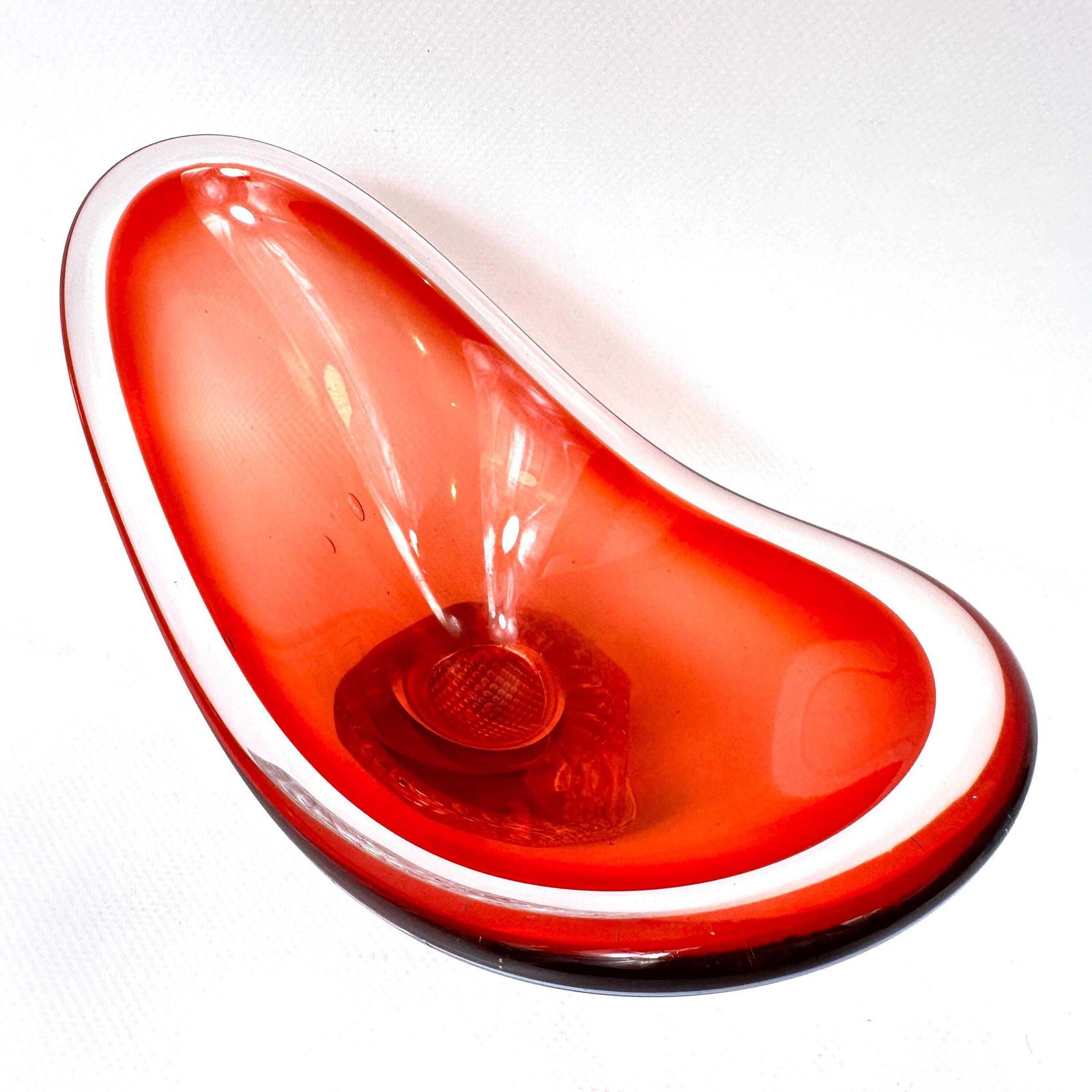 Vintage Scandinavian Red Art Glass Bowl – Freeform Pedestal Design, Mid Century photo buy