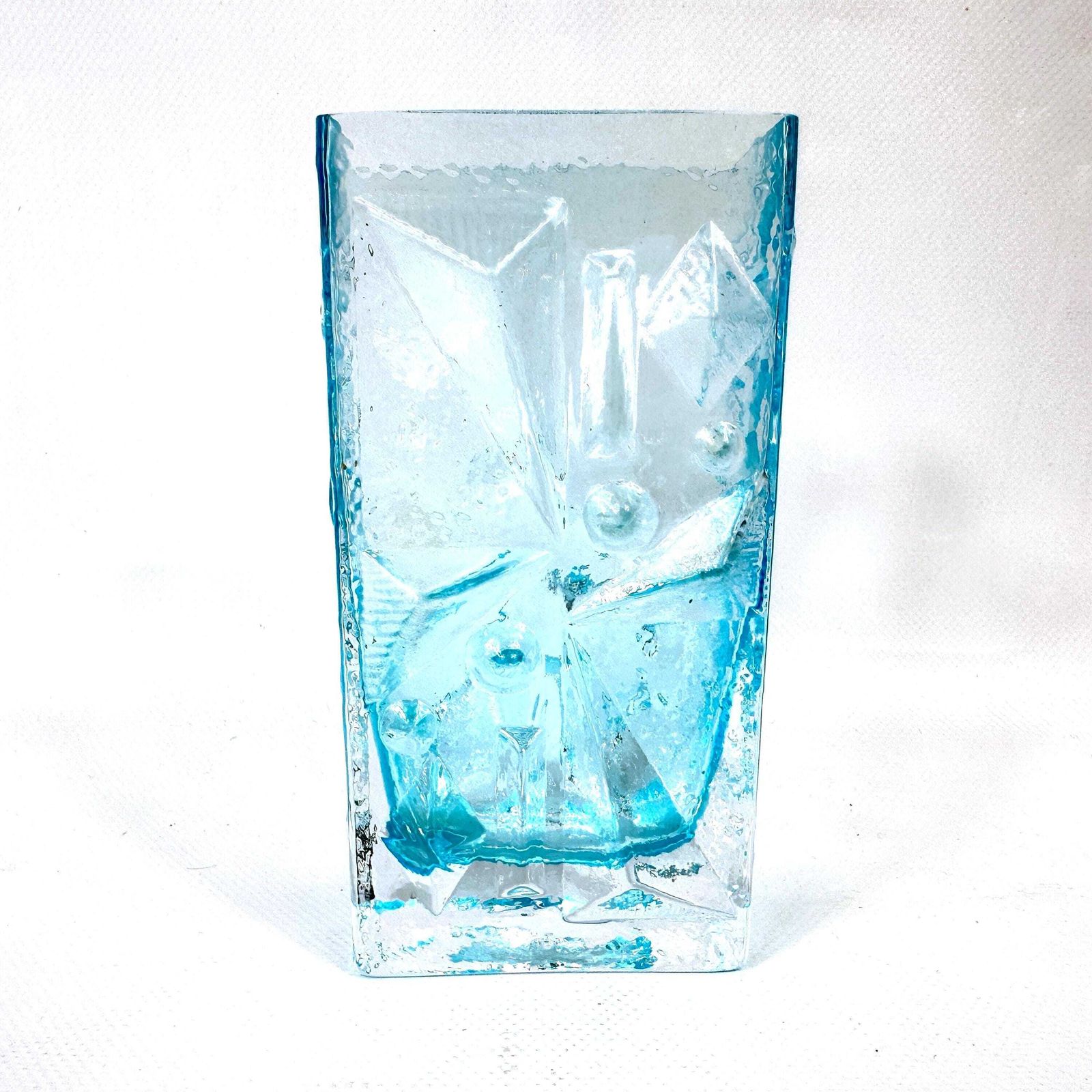 Mid Century Ice Blue Glass Vase By Josef Schott – Vintage Geometric Design, 1960s photo furniture