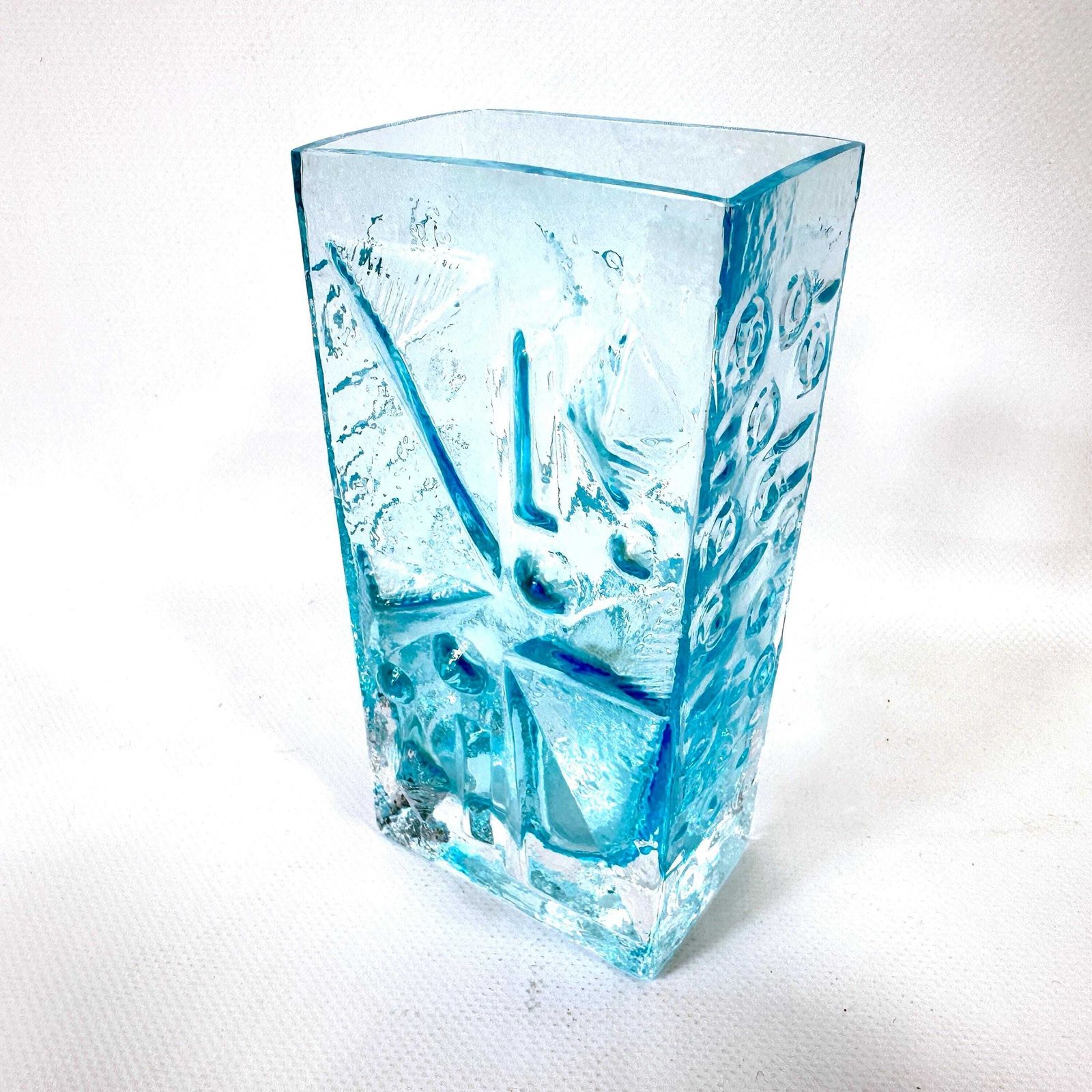 Mid Century Ice Blue Glass Vase By Josef Schott – Vintage Geometric Design, 1960s photo Home Decor