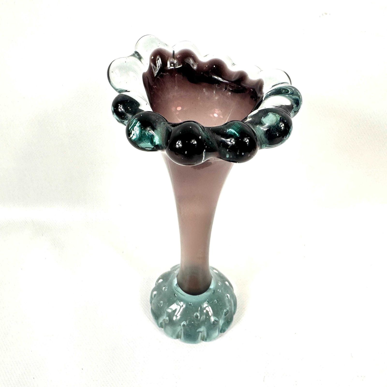1960s åseda Glassworks Vase – Swedish Art Glass In Lilac And Aqua Bubble Rim Design photo for sale