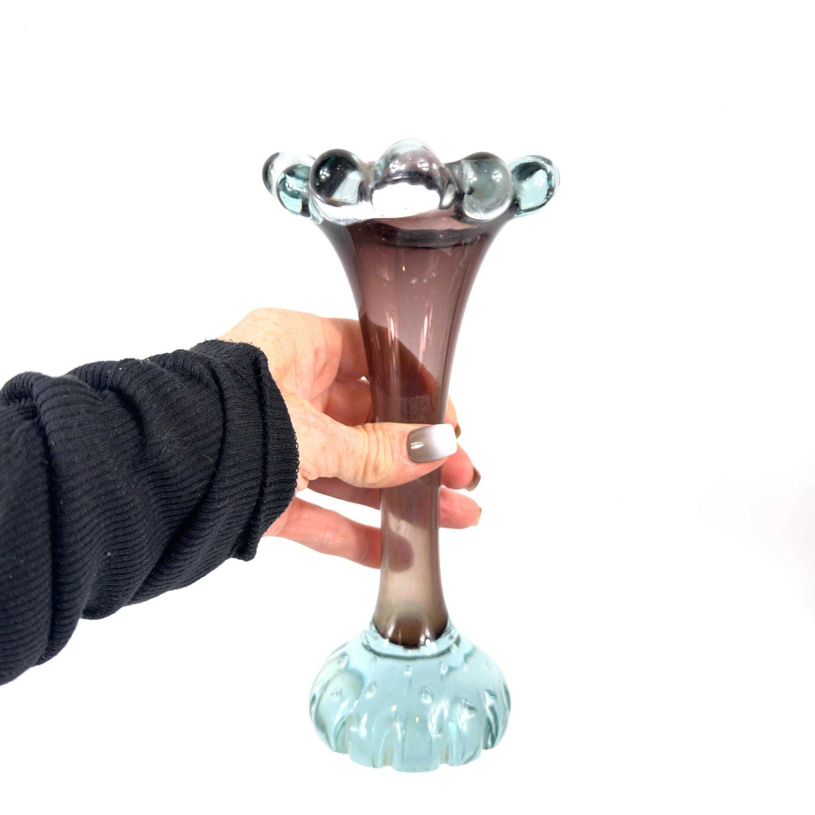 photo furniture 1960s åseda Glassworks Vase – Swedish Art Glass In Lilac And Aqua Bubble Rim Design
