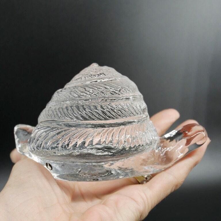 photo for sale Pukeberg Snail Glass Sculpture By Uno Westerberg – Signed Vintage Swedish Paperweight Figurine