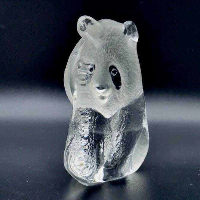 Art Glass Panda Wwf Paperweight Sculpture Signed  Mats Jonasson photo vinterior