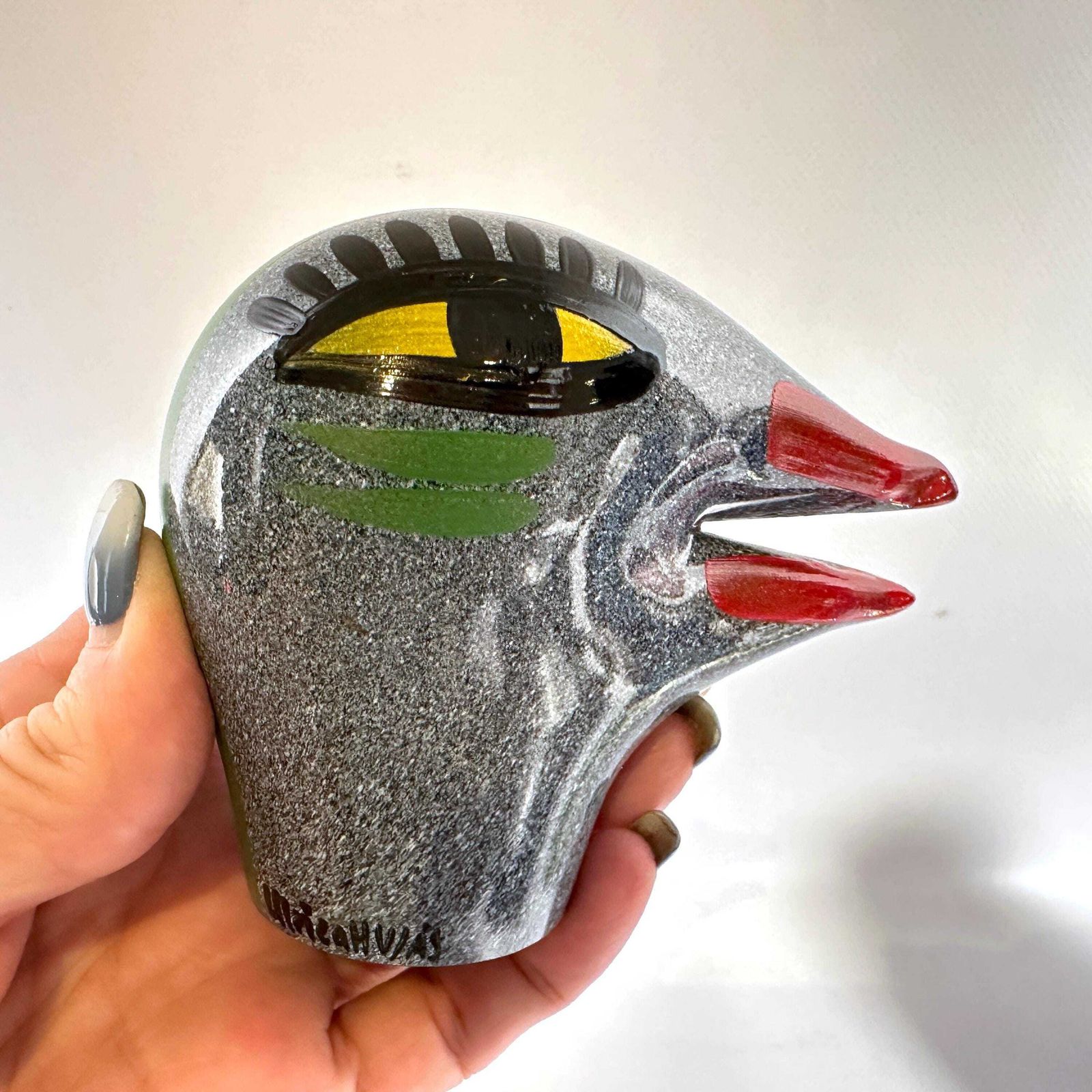 Vintage Kosta Boda Bird Head Sculpture By Ulrica Vallien – Hand Painted Art Glass, Sweden photo buy